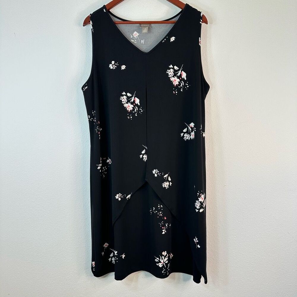 Chico’s Petals of Plenty Knee Length Dress Womens XL Black Floral Fairycore